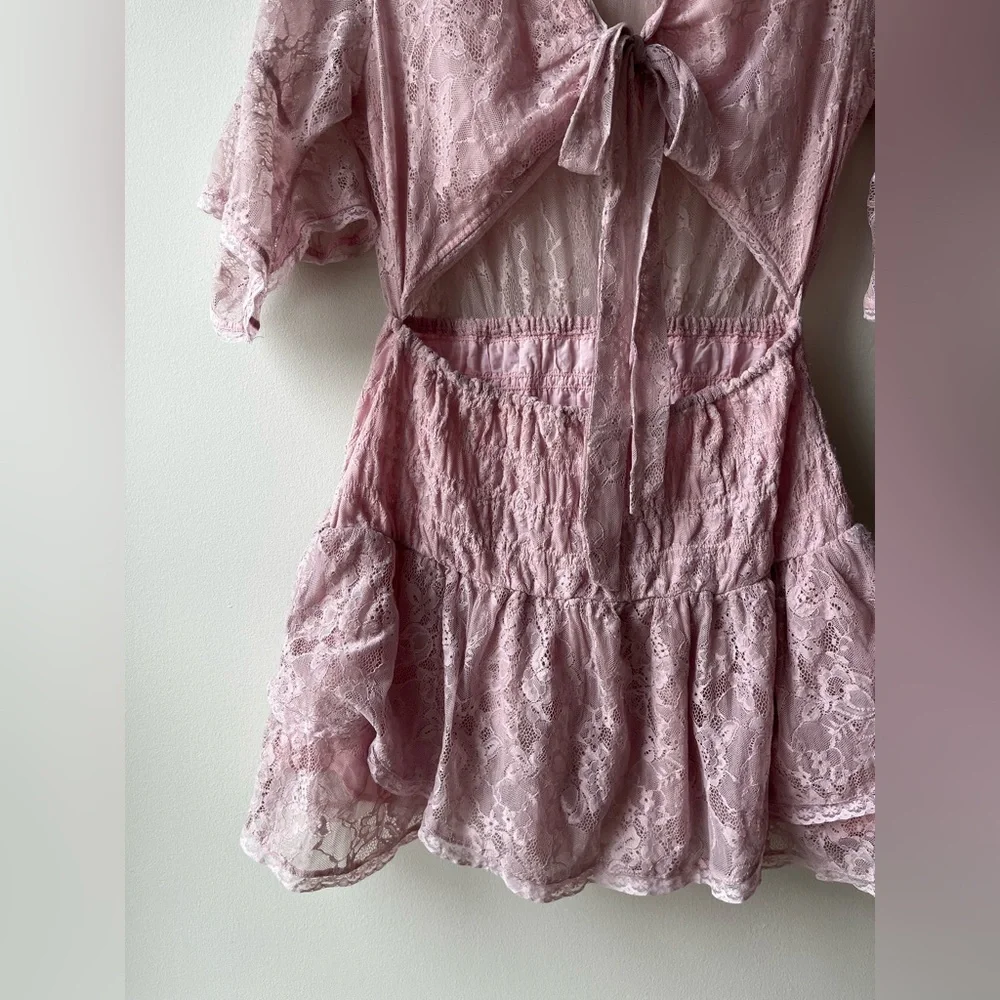 Free People Dusty Rose Lace Tie-Front Mini Dress - Picture 4 of 6